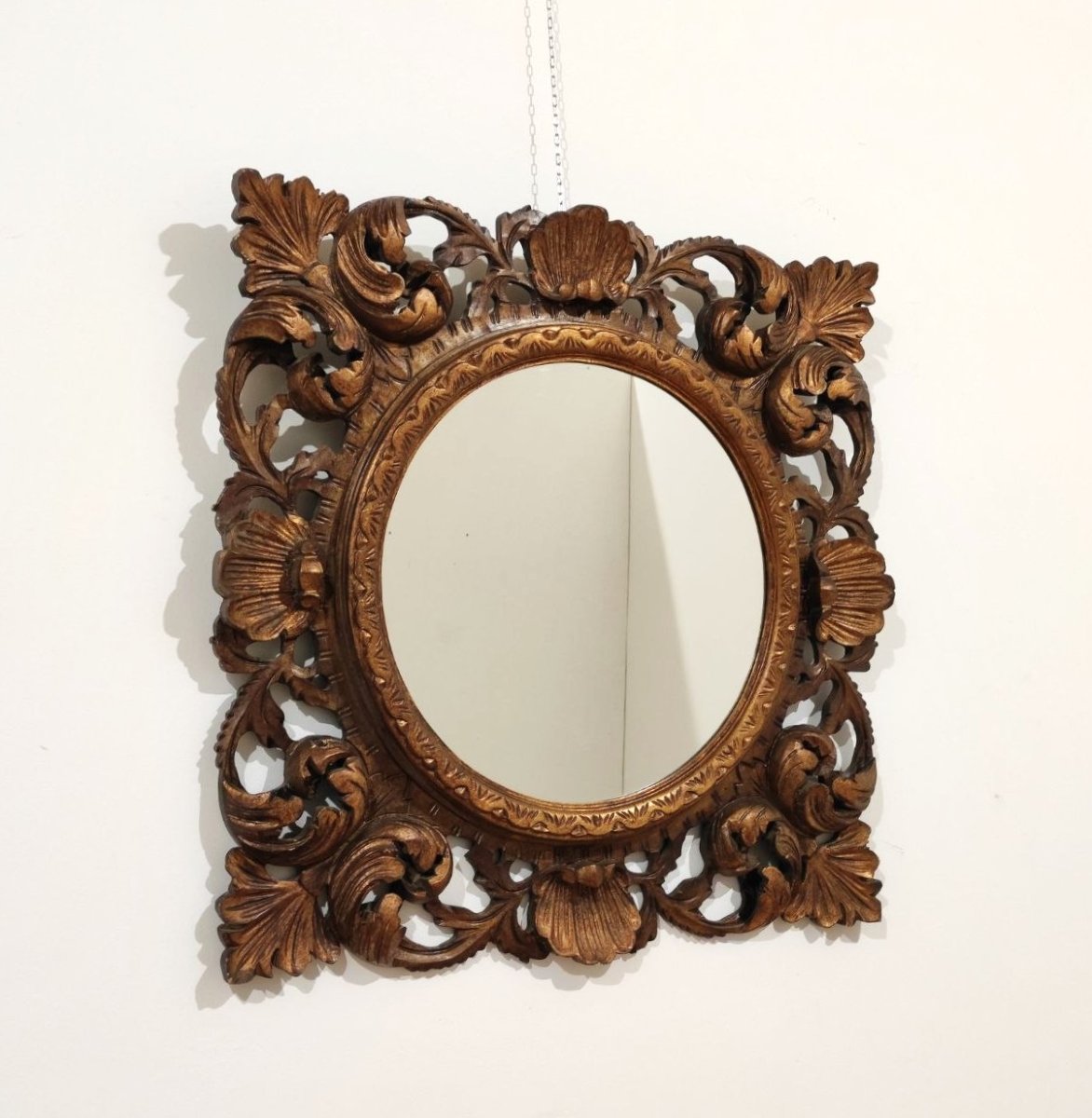 Mirror With Carved Wooden Frame, Italy, 20th Century-photo-3