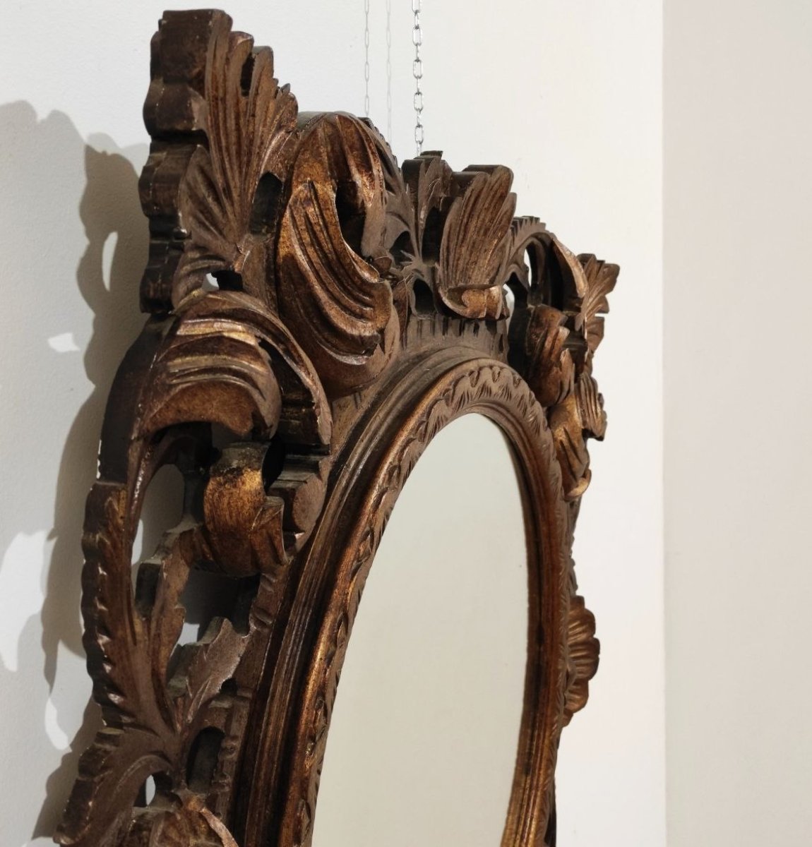 Mirror With Carved Wooden Frame, Italy, 20th Century-photo-4