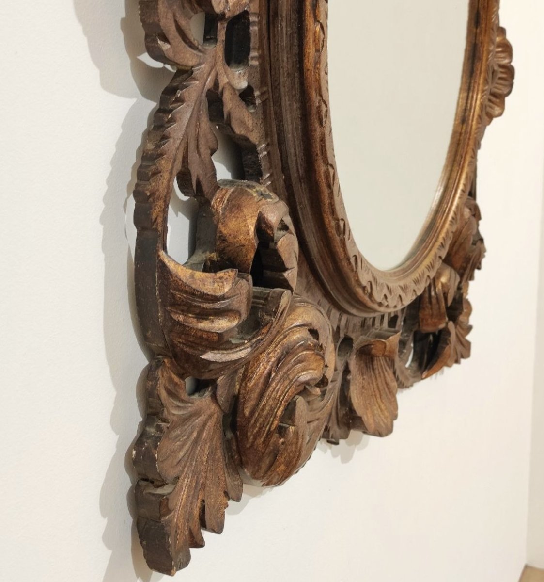 Mirror With Carved Wooden Frame, Italy, 20th Century-photo-1