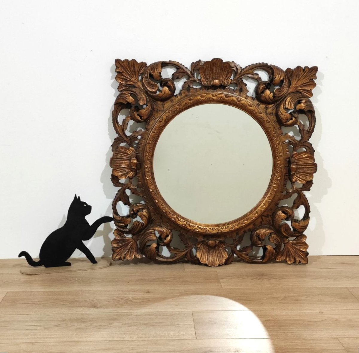 Mirror With Carved Wooden Frame, Italy, 20th Century-photo-8