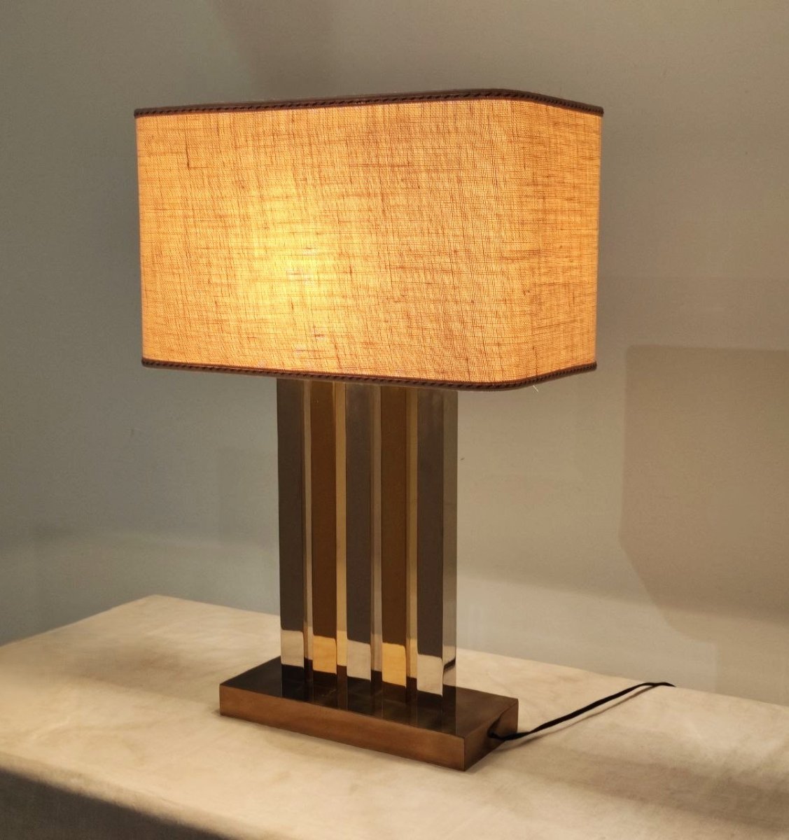 Brass And Chrome-plated Metal Table Lamp, Italy, 1970s-photo-2
