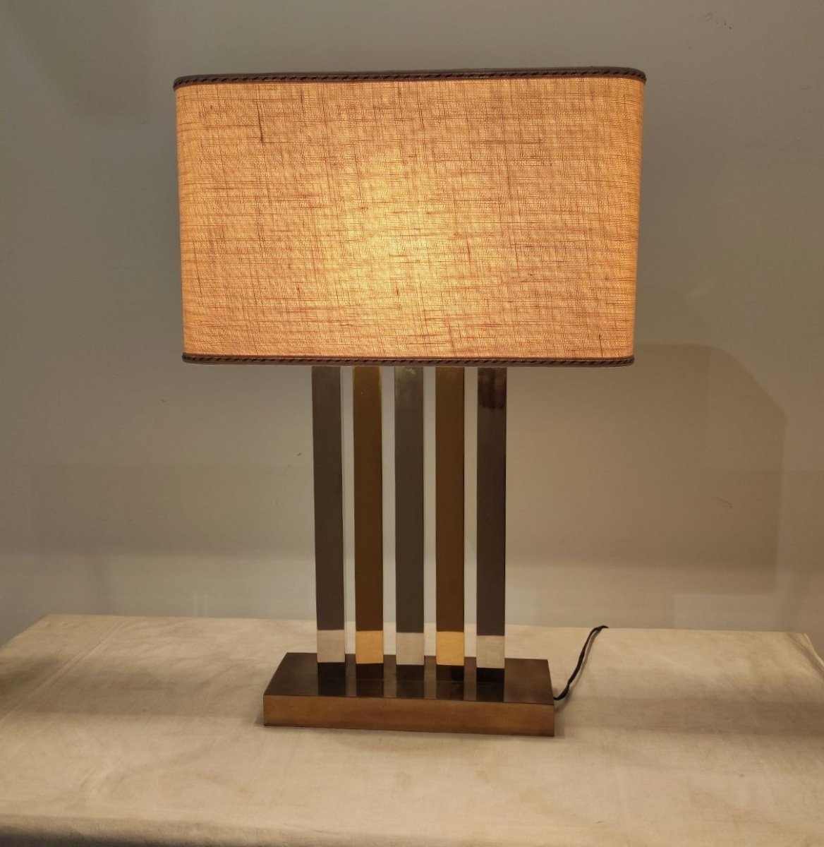 Brass And Chrome-plated Metal Table Lamp, Italy, 1970s-photo-3