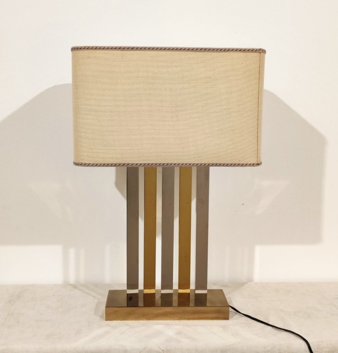 Brass And Chrome-plated Metal Table Lamp, Italy, 1970s-photo-4
