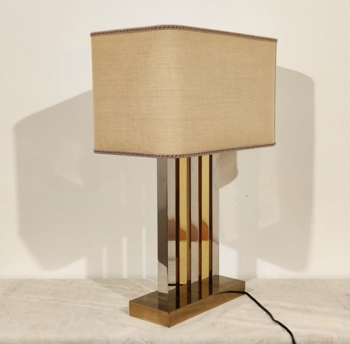 Brass And Chrome-plated Metal Table Lamp, Italy, 1970s-photo-1