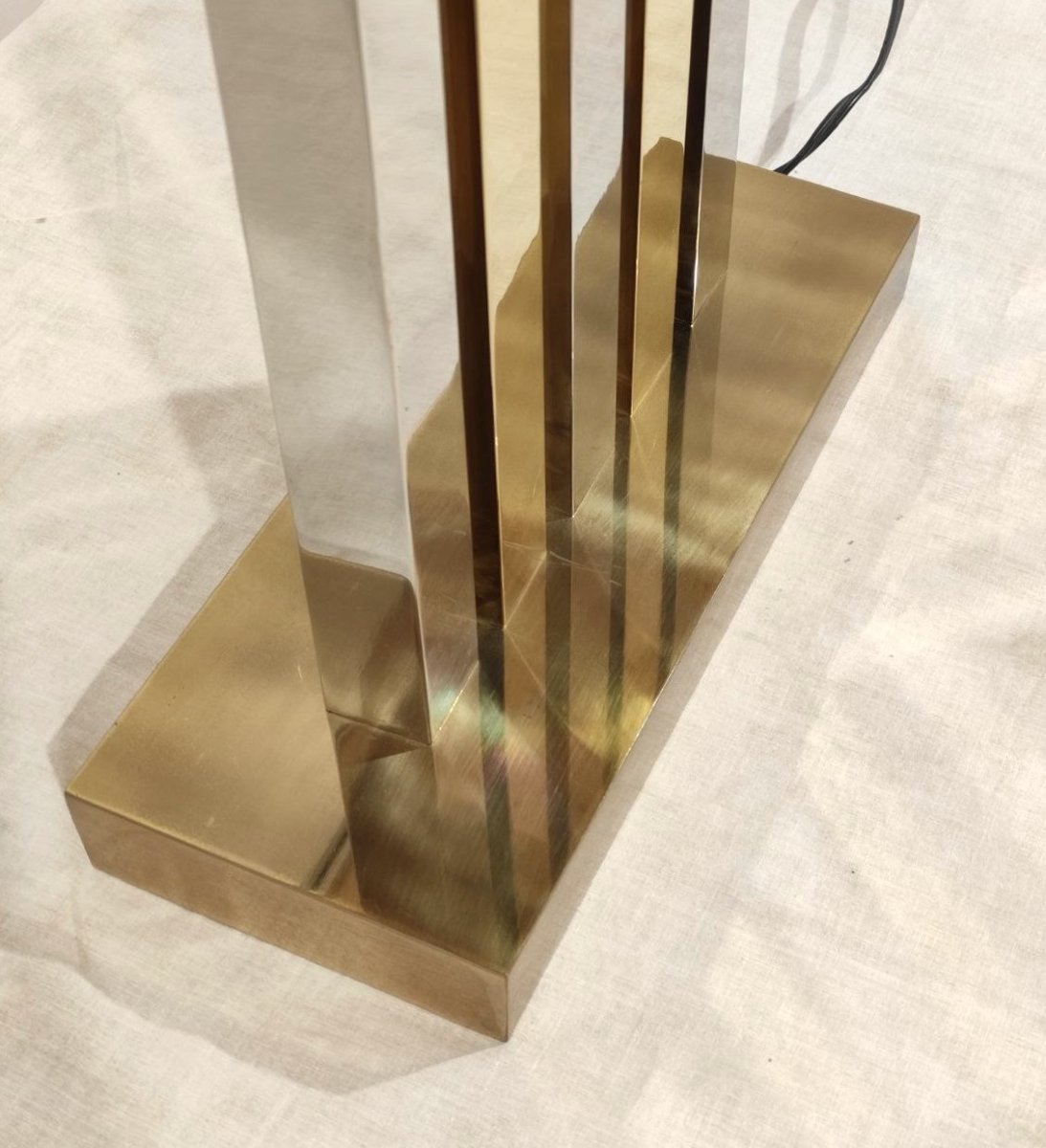 Brass And Chrome-plated Metal Table Lamp, Italy, 1970s-photo-3