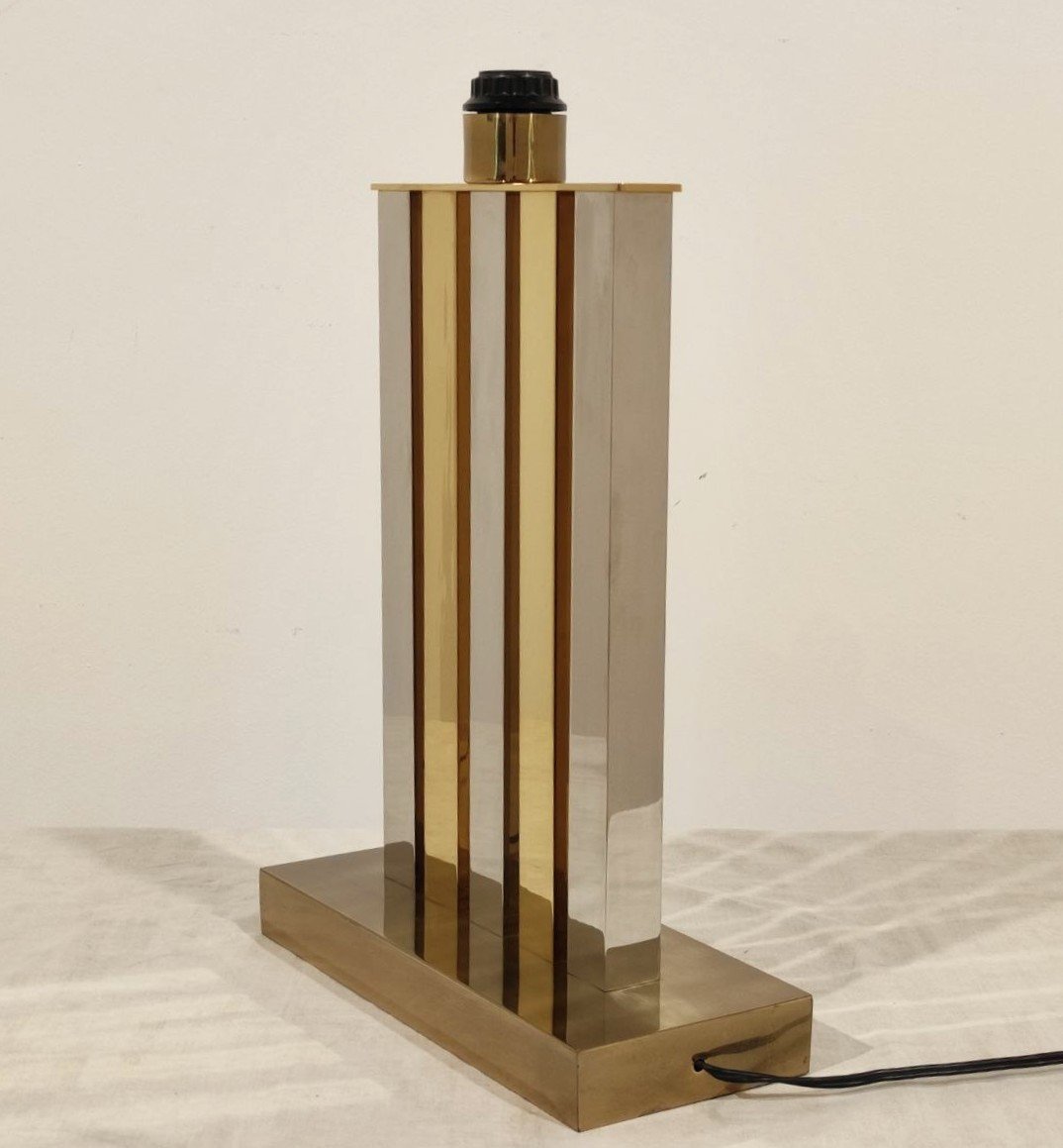 Brass And Chrome-plated Metal Table Lamp, Italy, 1970s-photo-7