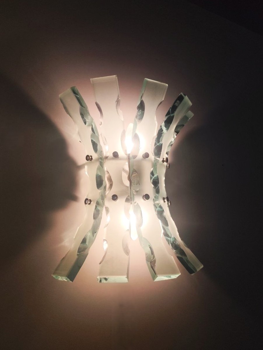 Paire d'appliques murales en verre ciselé, produites par Fontana Arte, années 1960-photo-4
