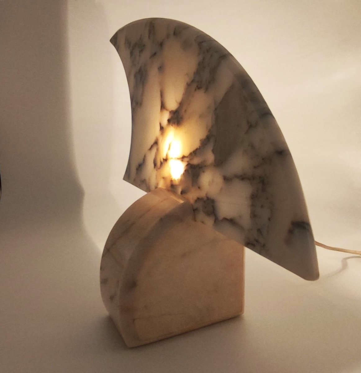 White And Pink Marble Table Lamp, Italy, 1960s-photo-3