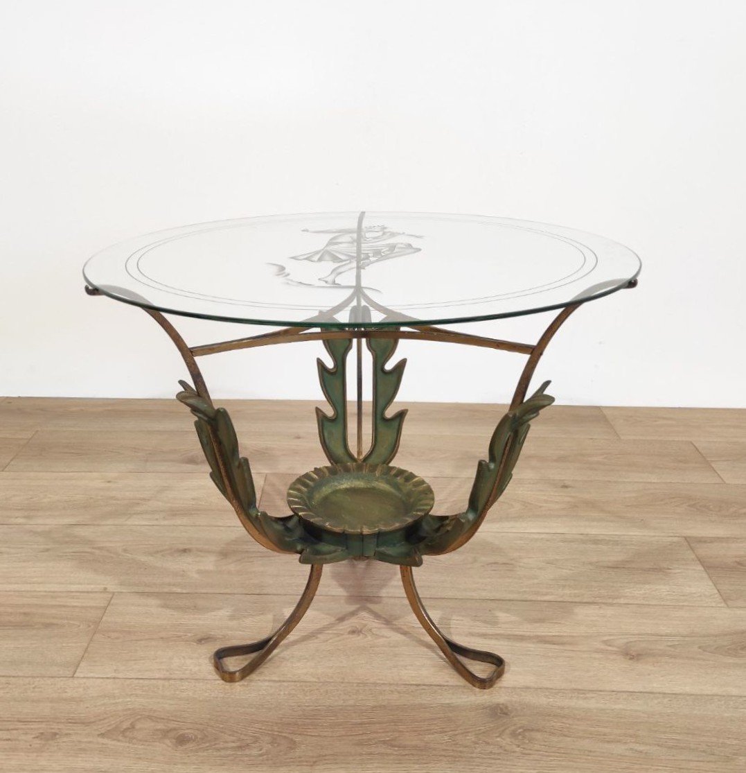 Brass And Sandblasted Glass Coffee Table By Pier Luigi Colli, Italy, 1950s-photo-2
