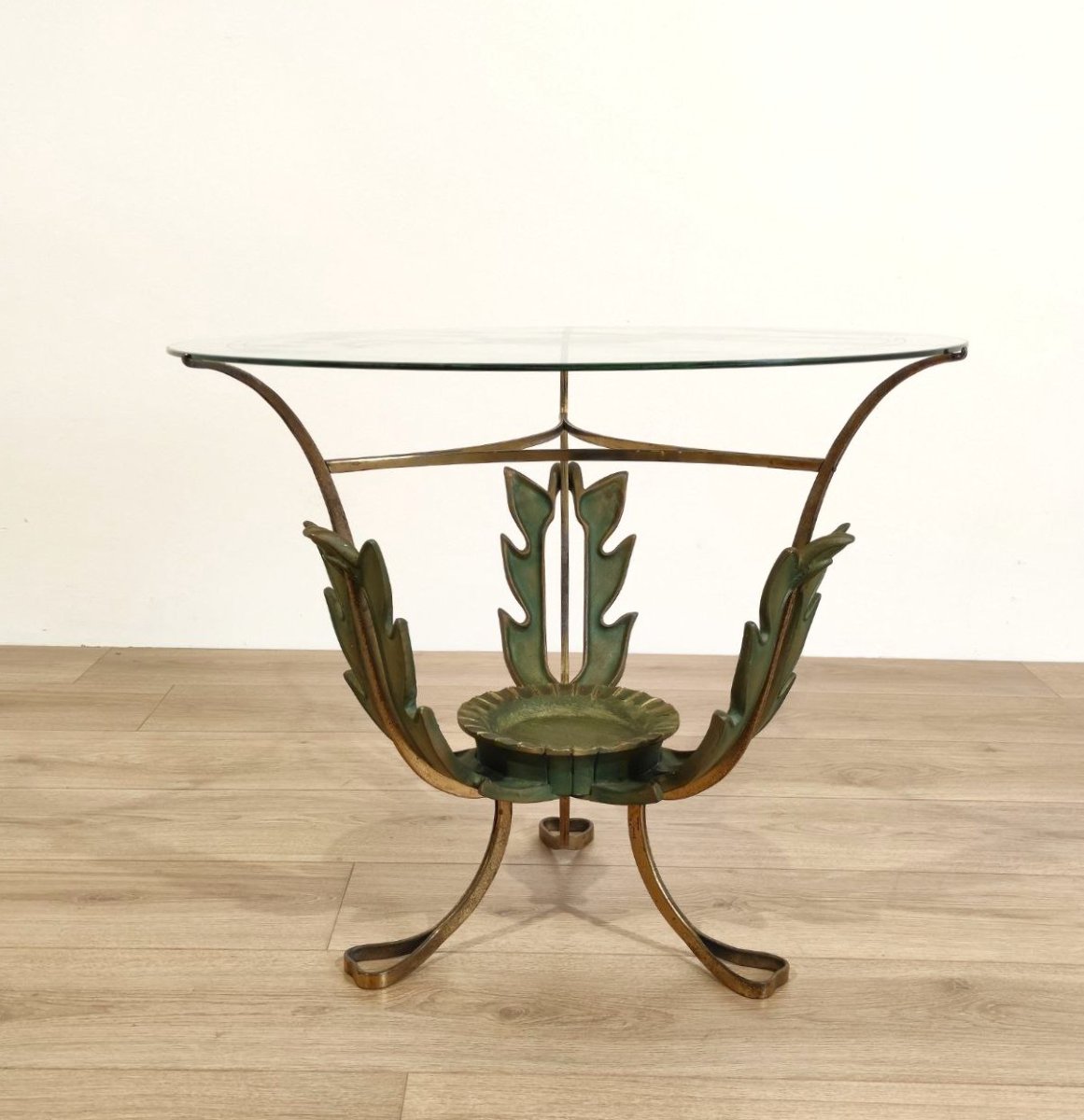 Brass And Sandblasted Glass Coffee Table By Pier Luigi Colli, Italy, 1950s-photo-3