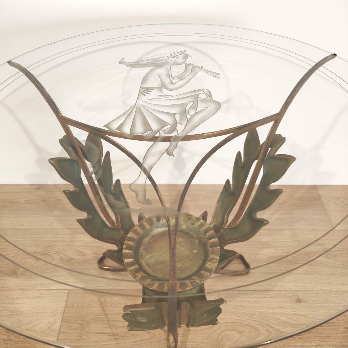 Brass And Sandblasted Glass Coffee Table By Pier Luigi Colli, Italy, 1950s-photo-1