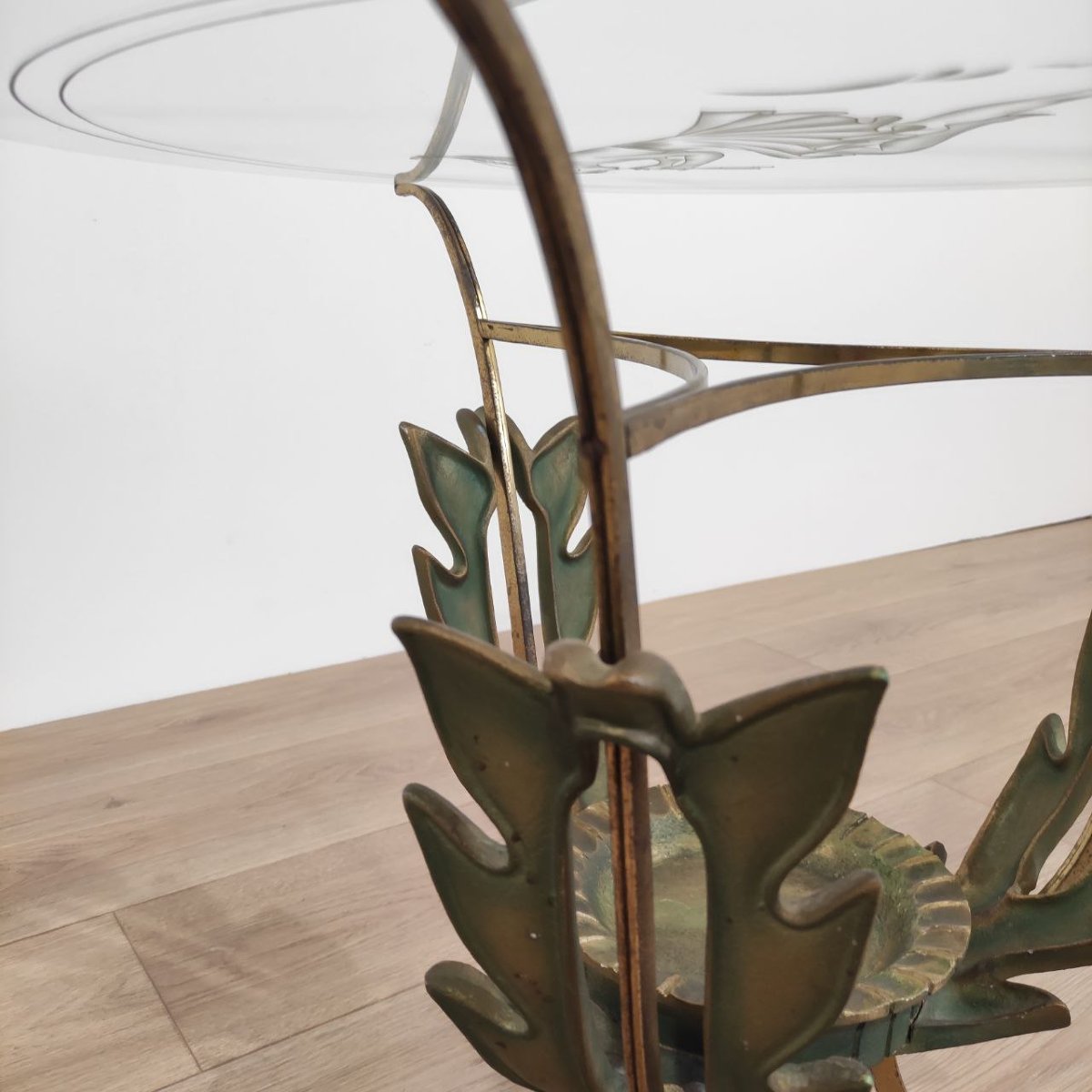 Brass And Sandblasted Glass Coffee Table By Pier Luigi Colli, Italy, 1950s-photo-3
