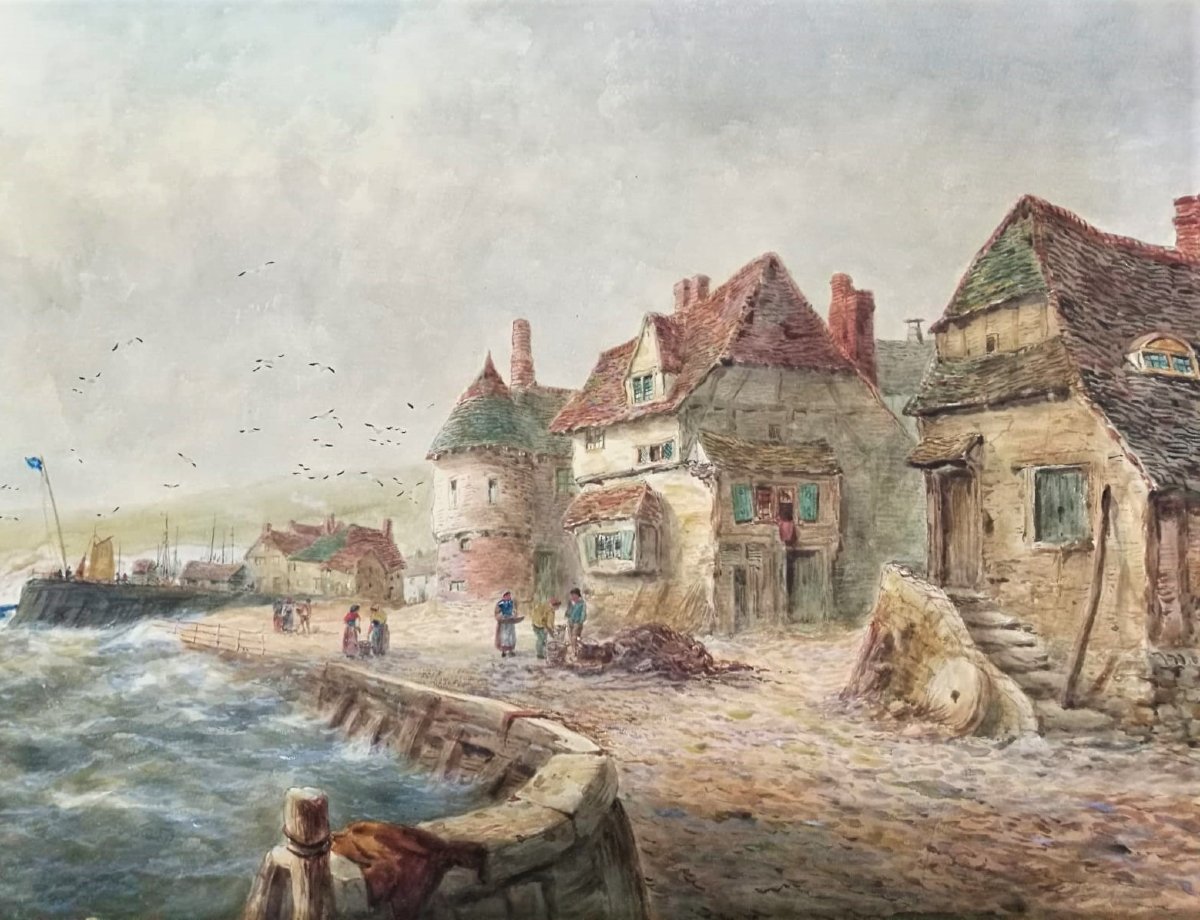 T.b. Hardy R.b.a. Large Watercolor 'french Fishing Boats', 1892-photo-2