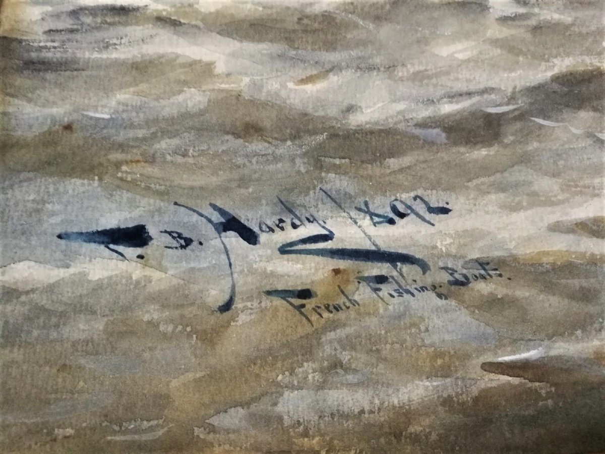 T.b. Hardy R.b.a. Large Watercolor 'french Fishing Boats', 1892-photo-3