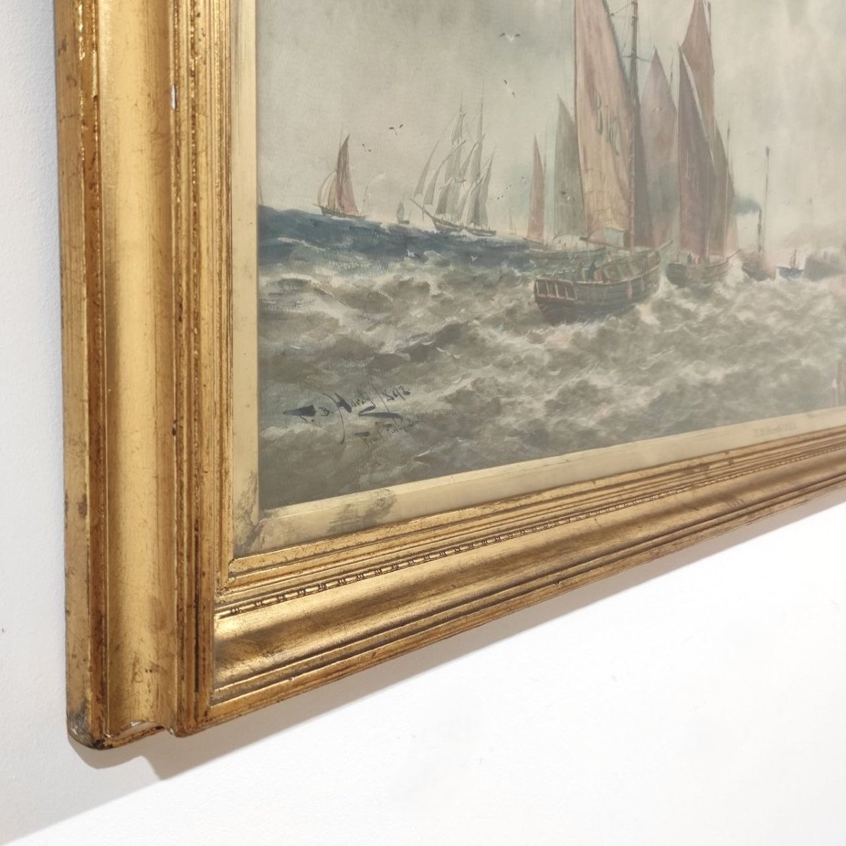 T.b. Hardy R.b.a. Large Watercolor 'french Fishing Boats', 1892-photo-4