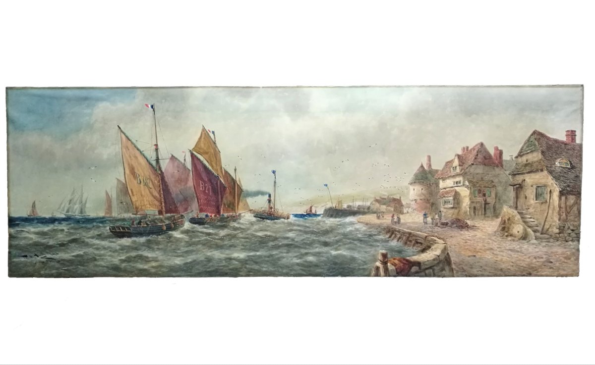 T.b. Hardy R.b.a. Large Watercolor 'french Fishing Boats', 1892