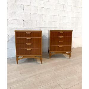 Walnut Wood Chests Of Drawers, Italy, 1950s