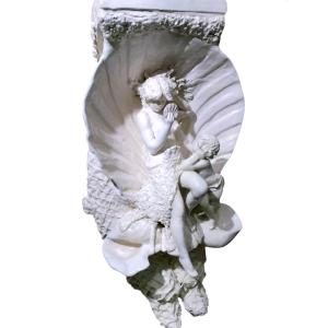 Sculpture en céramique blanche du XIXe siècle, Vénus au miroir avec Cupidon