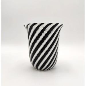 Dino Martens pour Aureliano Toso, vase en rotin noir et blanc