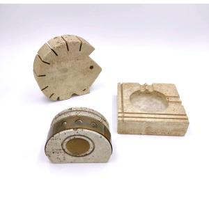 Fratelli Mannelli Travertine Writing Desk Set, 1970s