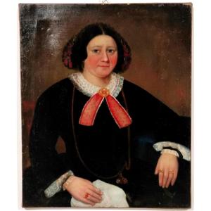 Portrait d'une dame, huile sur toile, milieu du XIXe siècle