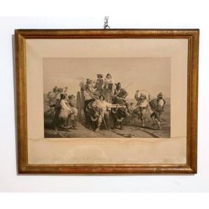 Estampe par Goupil & Cie, vers 1850, d'après une peinture de R. Leopold, dans un cadre doré