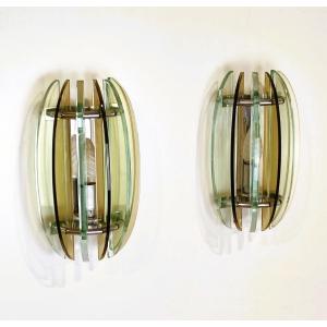 Paire d'appliques murales en verre Veca, Italie, années 1970