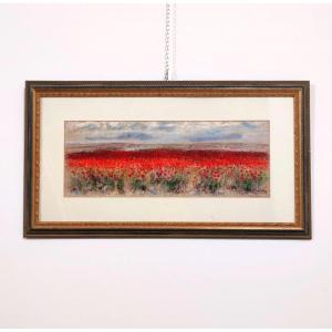 Addamiano Natale, 'poppy Field' Pastel On Paper Signed