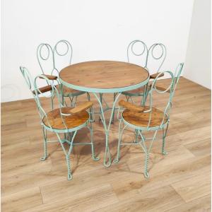 Ensemble de jardin « MONDO », table et 4 chaises en fer et bois