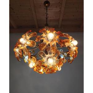 Suspension ornée de fleurs en verre de Murano, années 1970