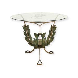 Table basse en laiton et verre sablé de Pier Luigi Colli, Italie, années 1950