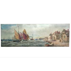 T.b. Hardy R.b.a. Large Watercolor 'french Fishing Boats', 1892