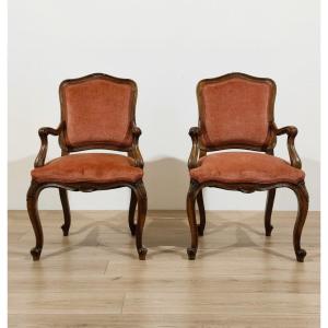 Pair Of Luigi XV-style Walnut Armchairs, 19th Century