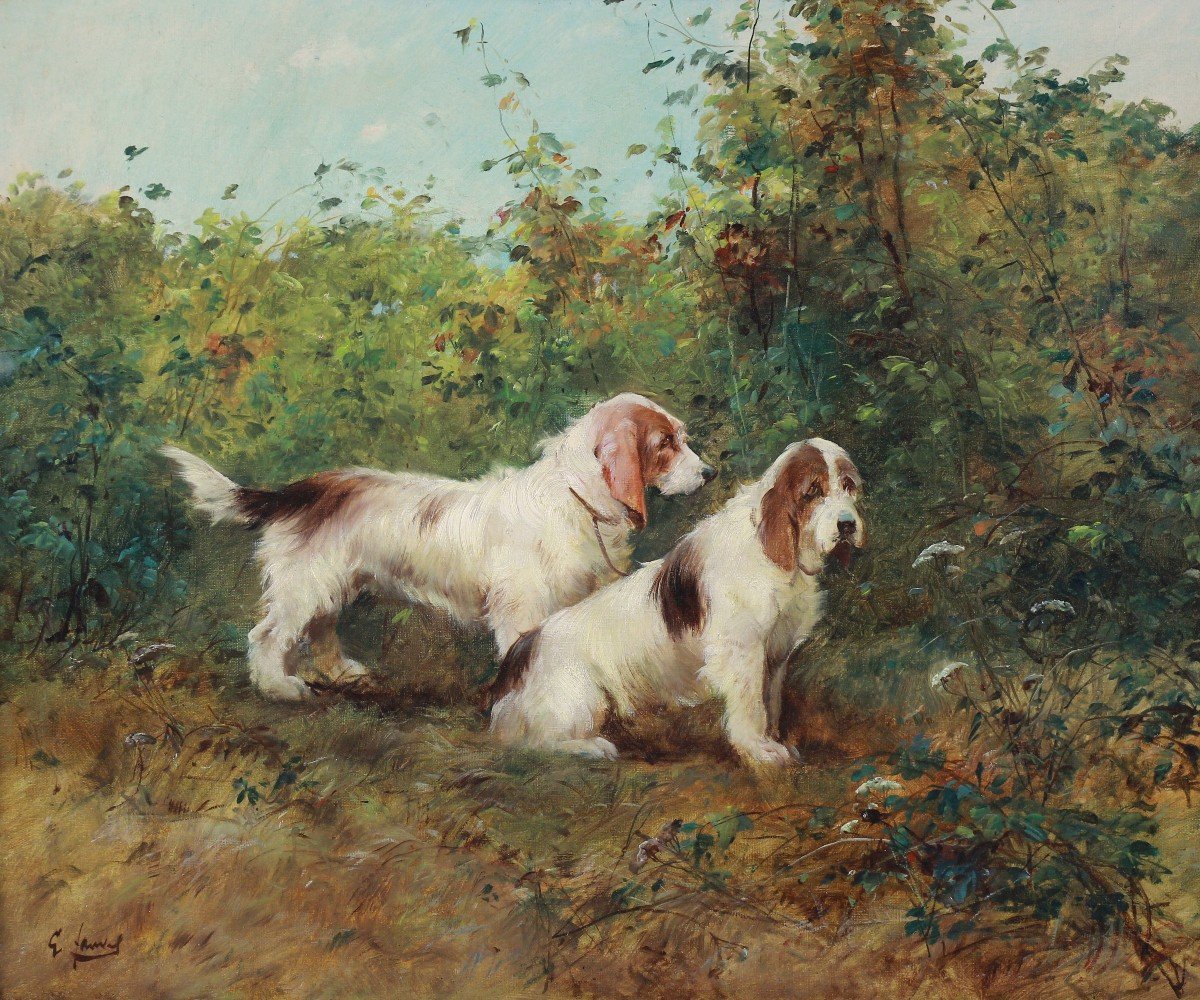 Peinture Huile Sur Toile, Chiens De Chasse Basset Griffon Vendéen-photo-2