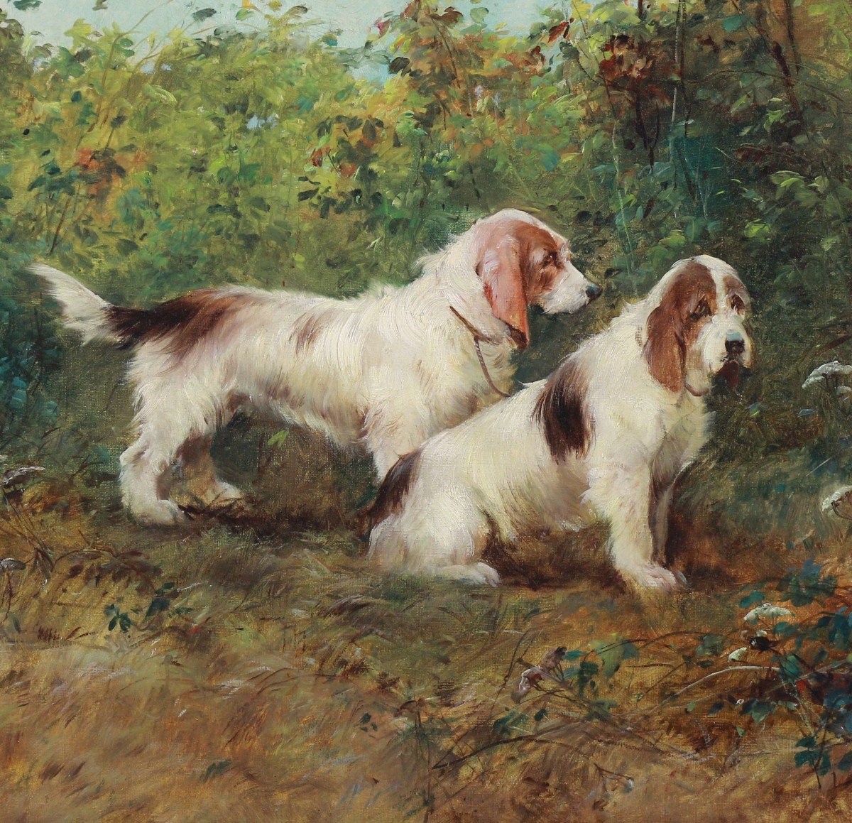 Peinture Huile Sur Toile, Chiens De Chasse Basset Griffon Vendéen-photo-3