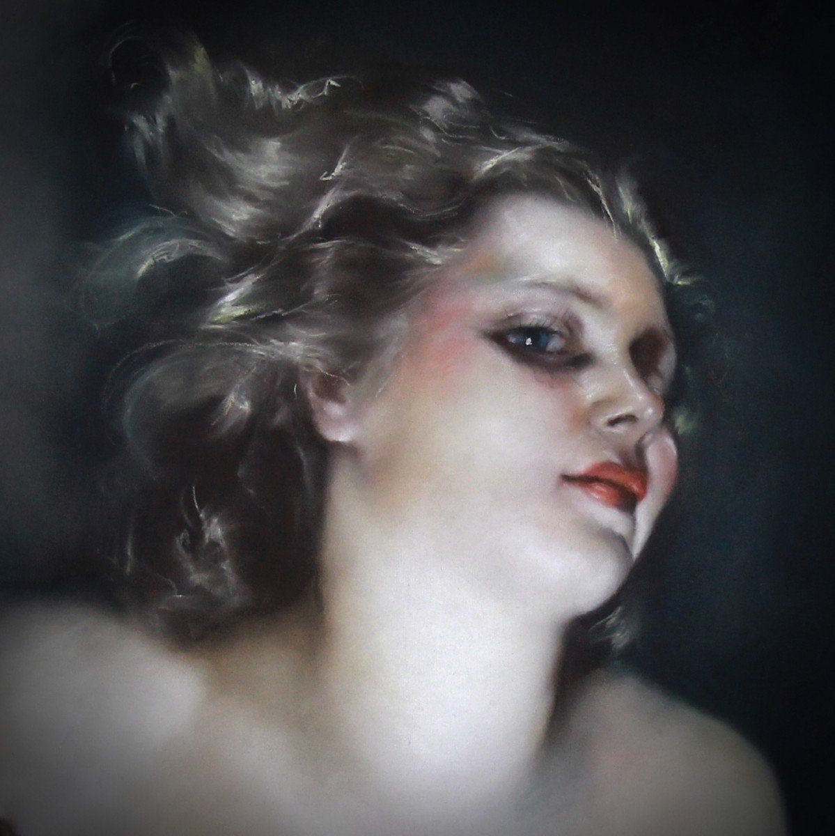 Pastel Bust Of A Naked Young Woman Signed Fried Pal-photo-2