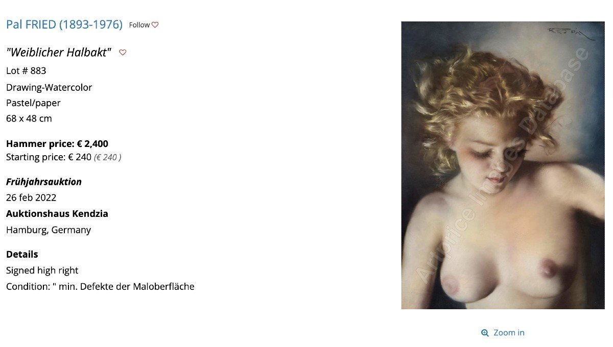 Pastel Bust Of A Naked Young Woman Signed Fried Pal-photo-4