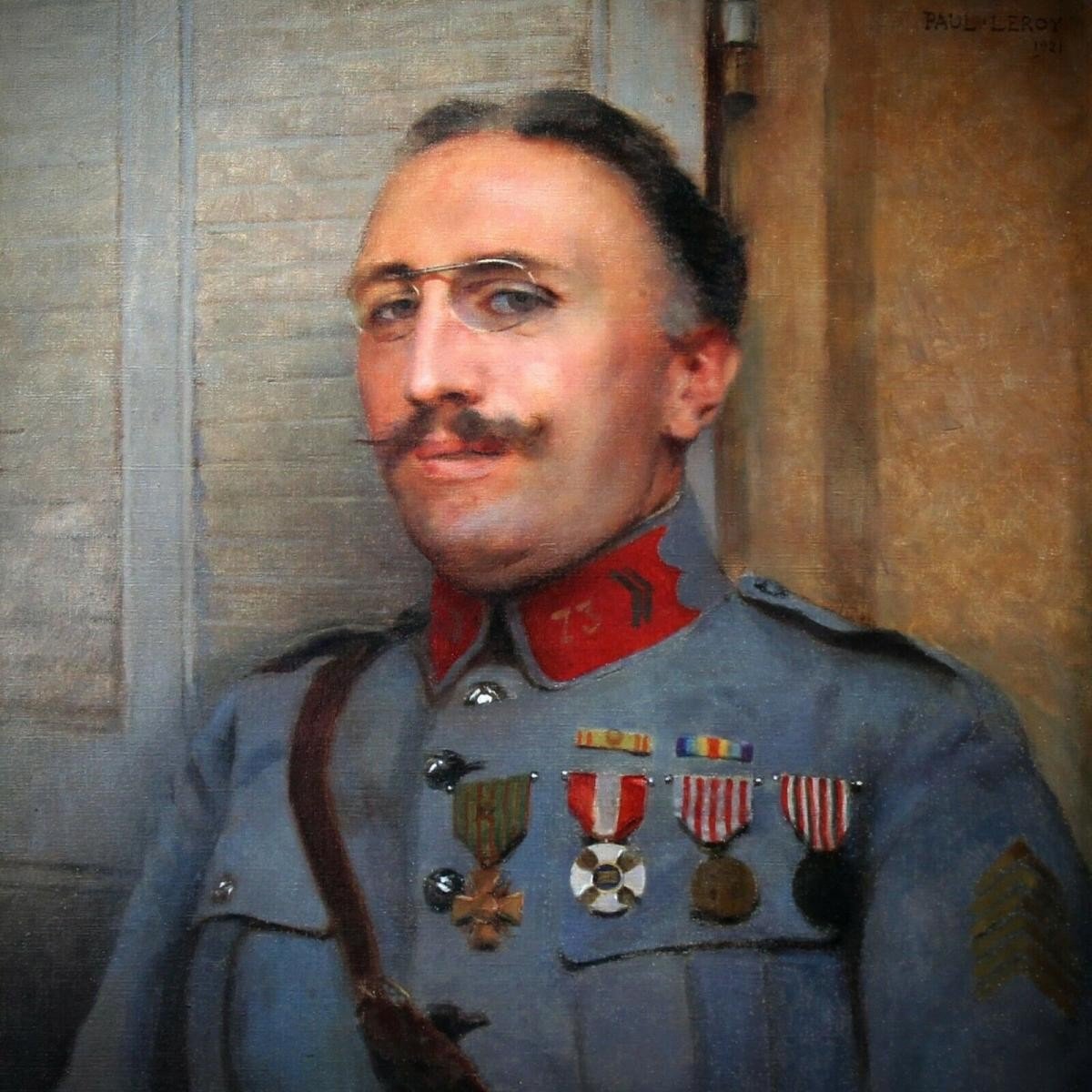 Peinture Huile Sur Toile Daté 1921, Portrait De Militaire Par Paul Leroy-photo-2