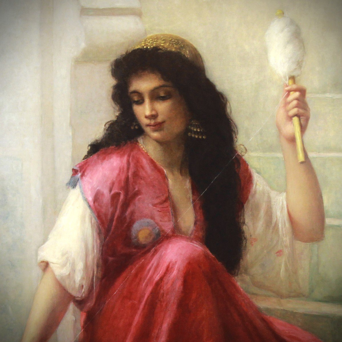 Oil On Canvas "young Oriental With Spindle" By Charles Landelle-photo-3