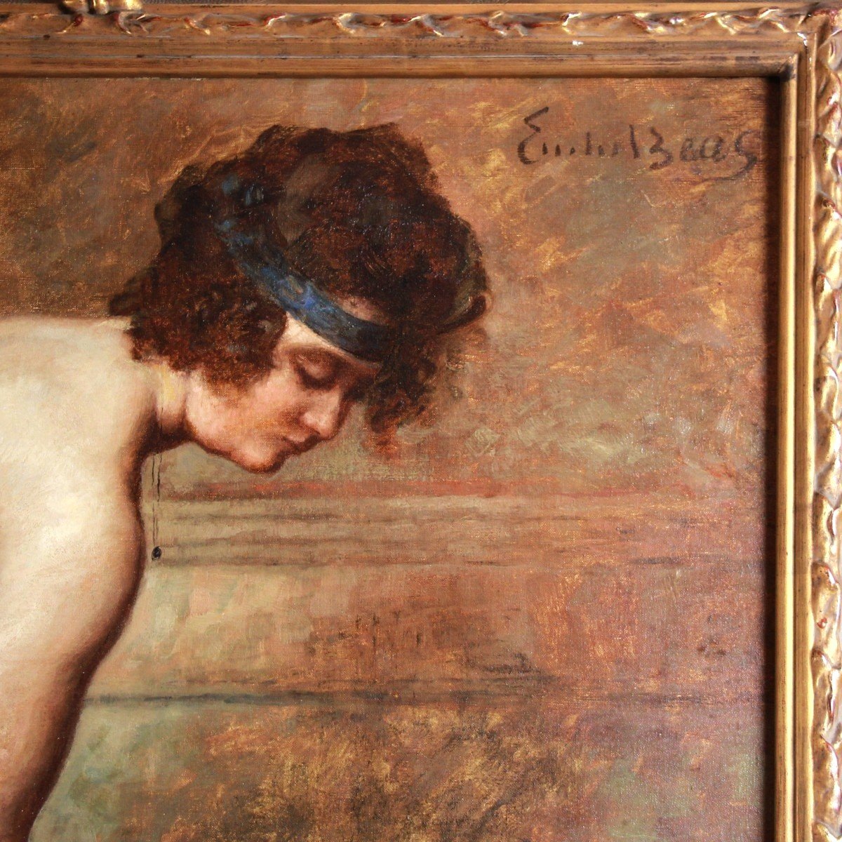 Grande Huile Sur Toile Nu Au Drapé Par Emile Baes-photo-3