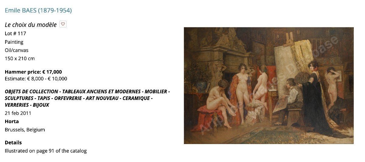 Grande Huile Sur Toile Nu Au Drapé Par Emile Baes-photo-2