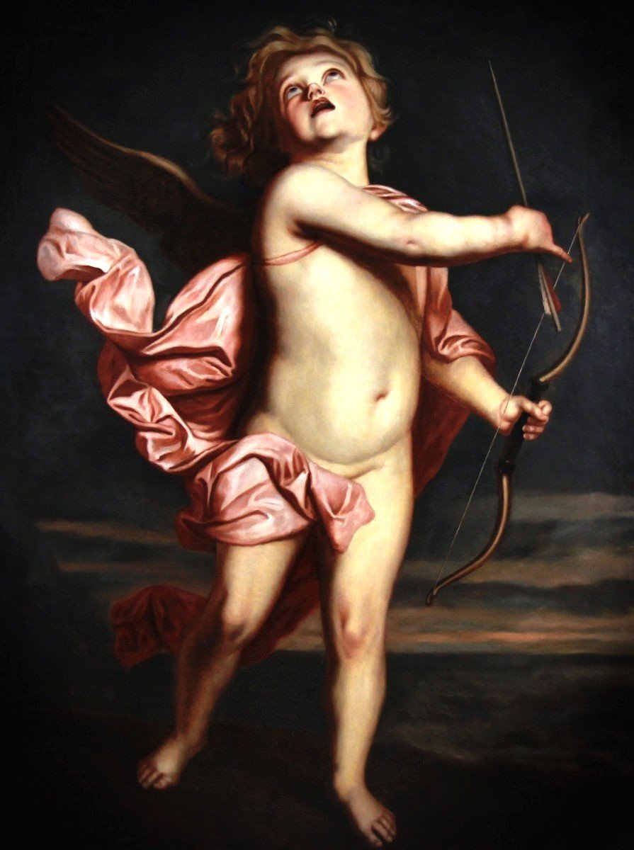 Oil On Canvas "cupid" Around 1900 And After Van Dyck-photo-4