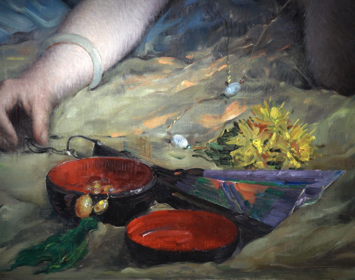 Huile Sur Toile "nu à L’éventail " Atribution Henri-camille Danger ( 1857-1937 )-photo-4