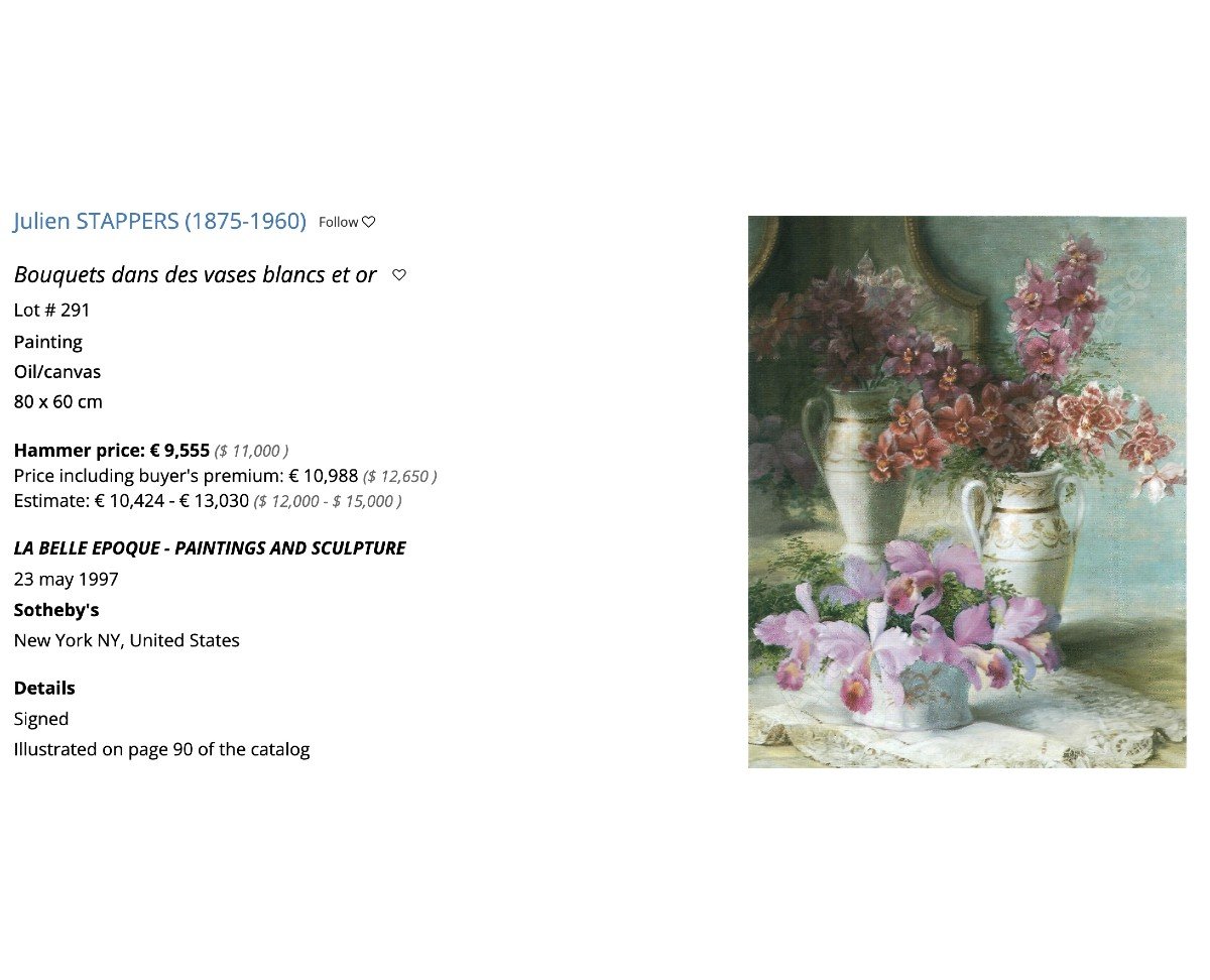 Oil On Canvas "still Life With Flowers And Chinese Vase" By Julien Stappers-photo-4