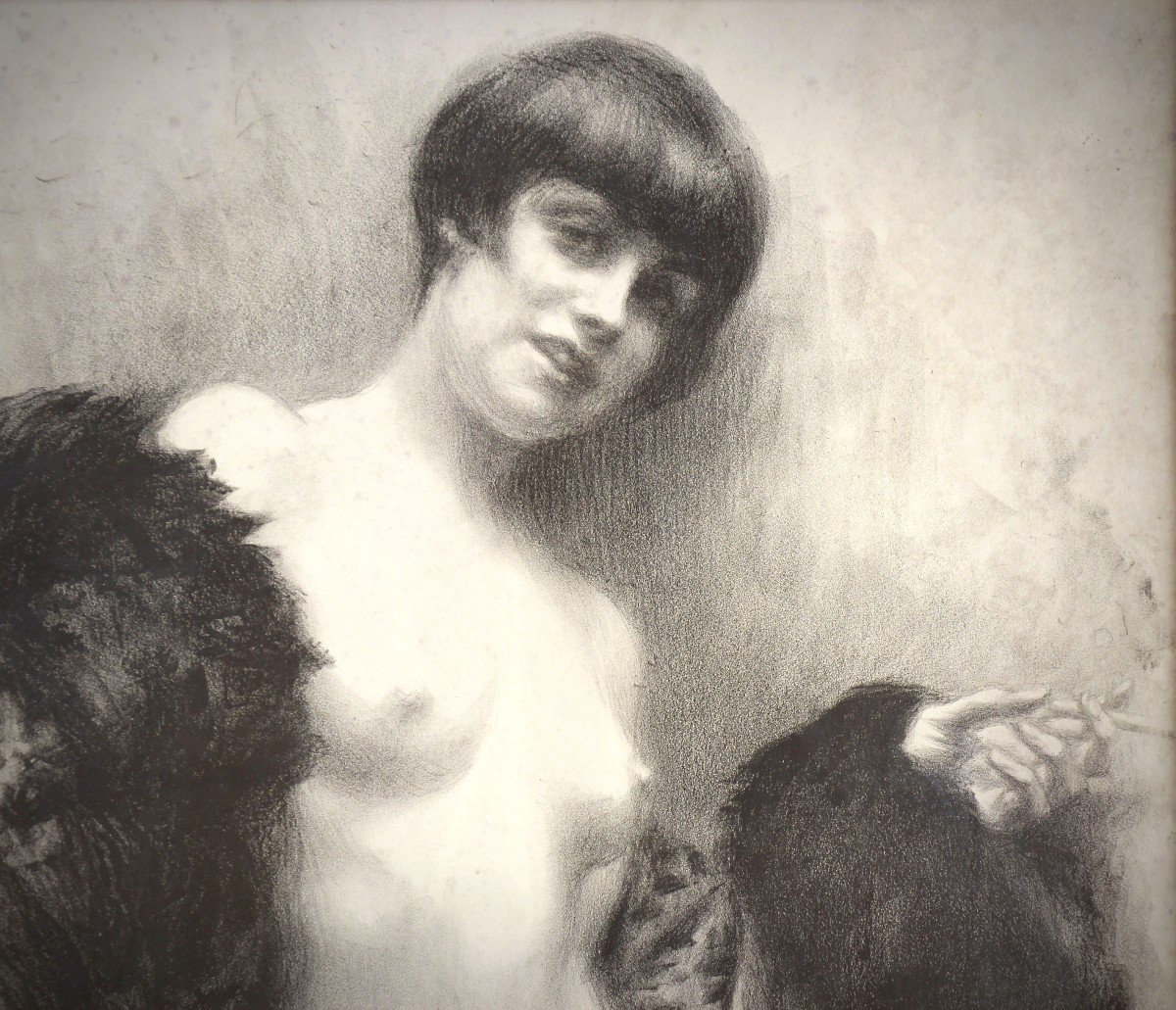 Ancien Dessin Au Fusain Sur Papier « Femme Nue Avec Cigarette » école Italienne 2o ème-photo-4