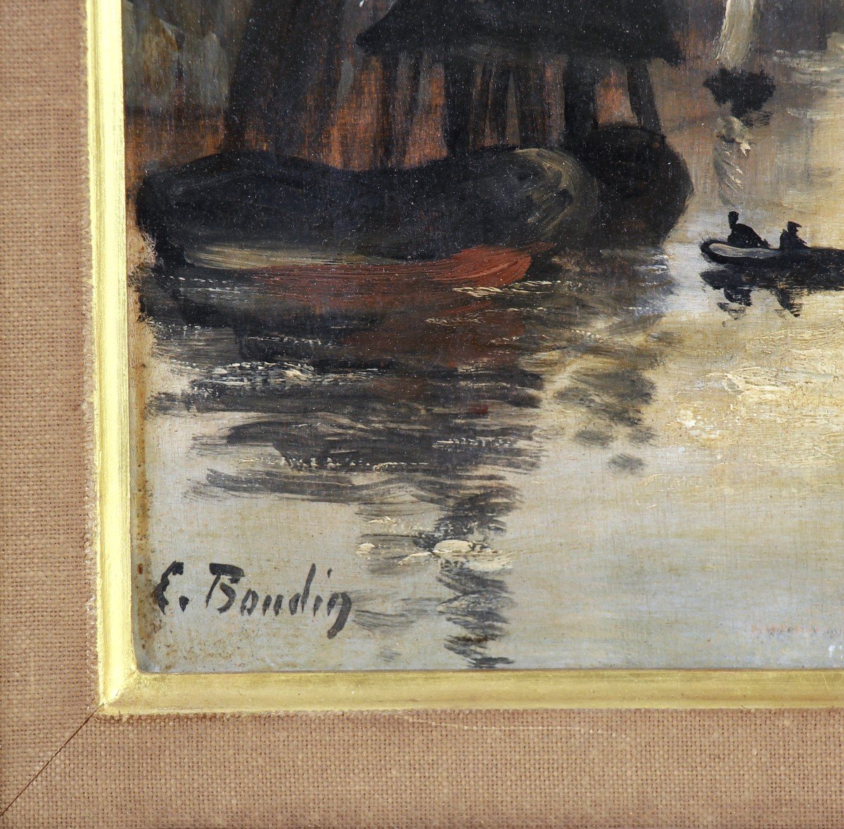 Oil On Panel Eugène Boudin “scene Of Trouville Port At Low Tide”-photo-3
