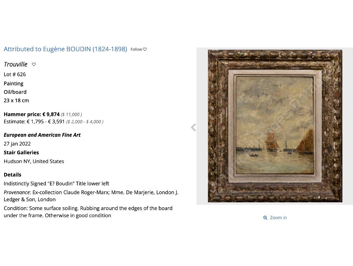 Oil On Panel Eugène Boudin “scene Of Trouville Port At Low Tide”-photo-2