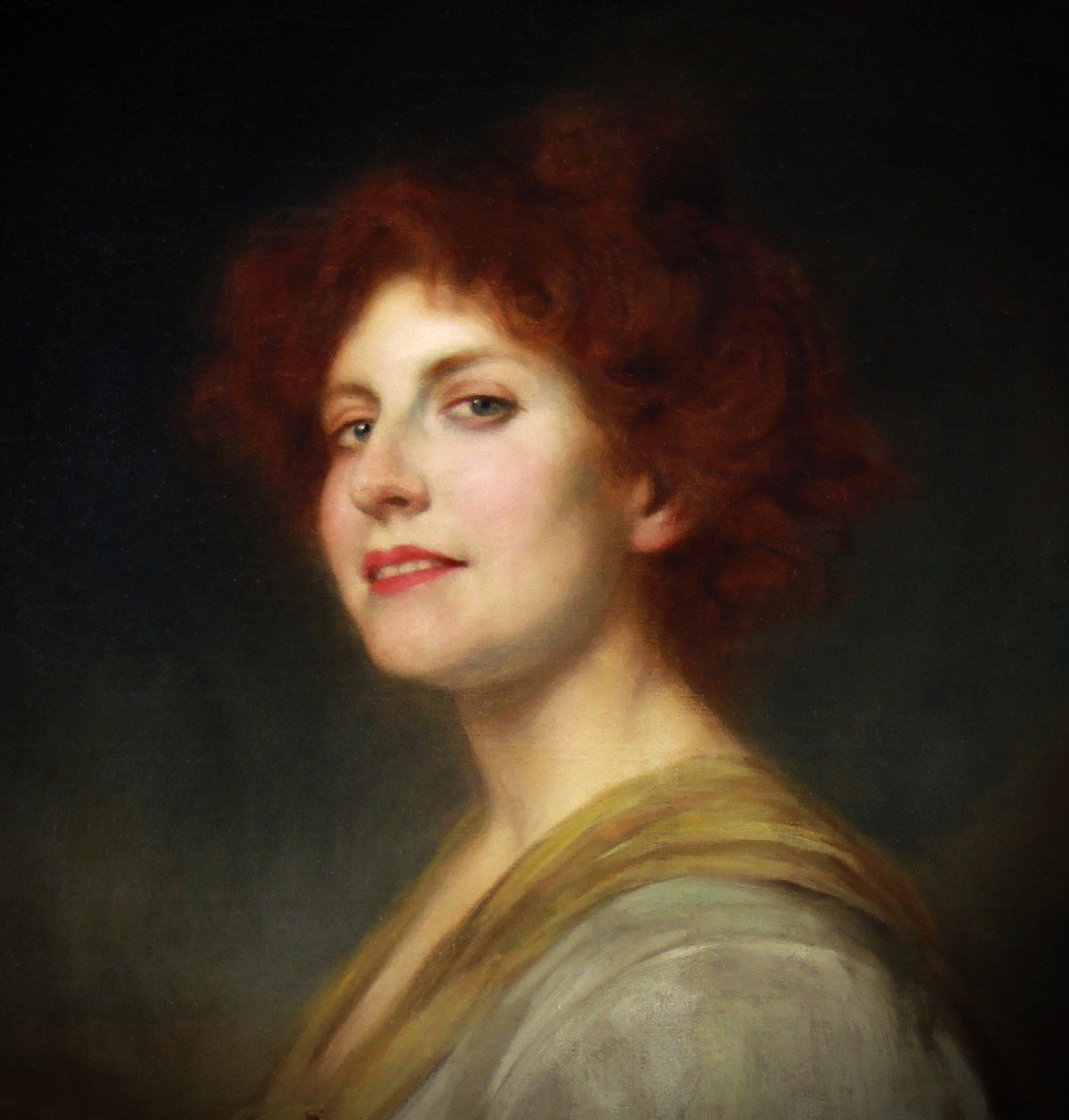 Portrait d'Une Jeune Beauté Rousse Huile Sur Toile Par René Avigdor 19e Siècle-photo-3