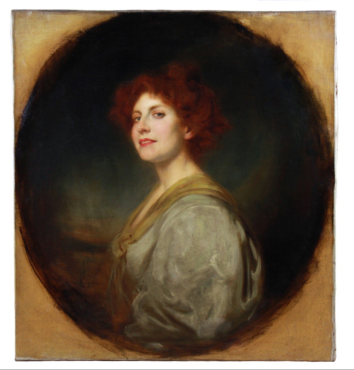 Portrait d'Une Jeune Beauté Rousse Huile Sur Toile Par René Avigdor 19e Siècle