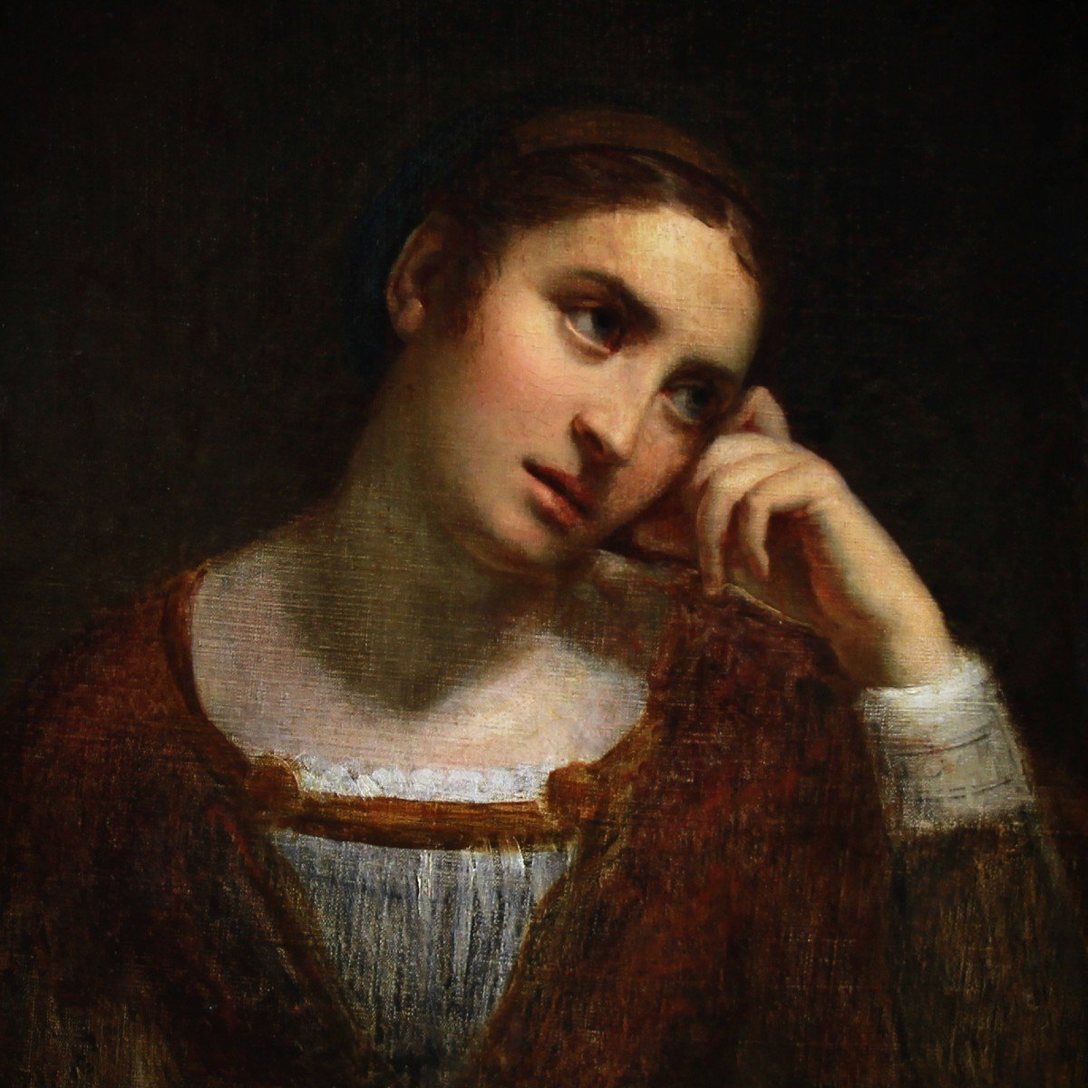 Portrait d'Une Jeune Femme Peinture à l'Huile Cercle De Jean-baptiste Greuze-photo-3